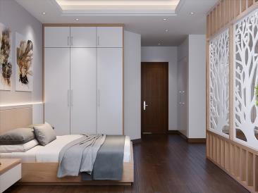 dormitorio panel armario blanco cama cuadros